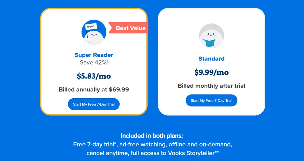 Vooks plans with free trial