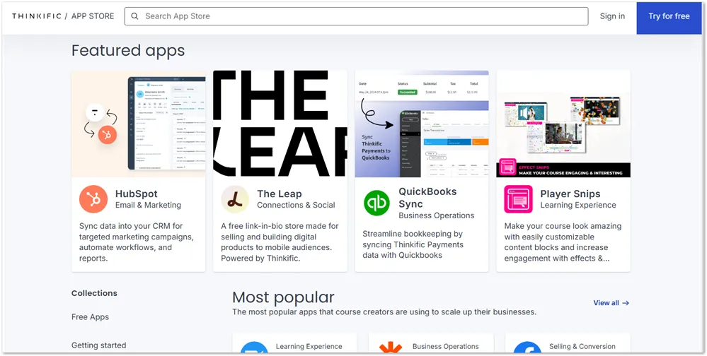 Thinkific Apps store