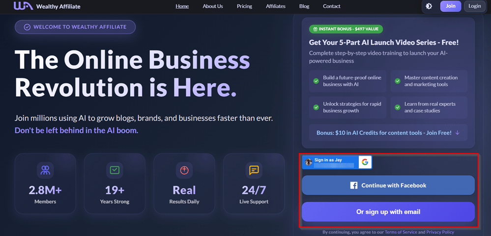Wealthy Affiliate free trial signup