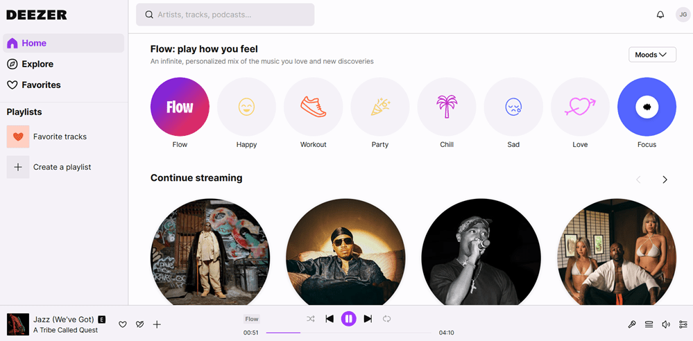 Deezer home explore