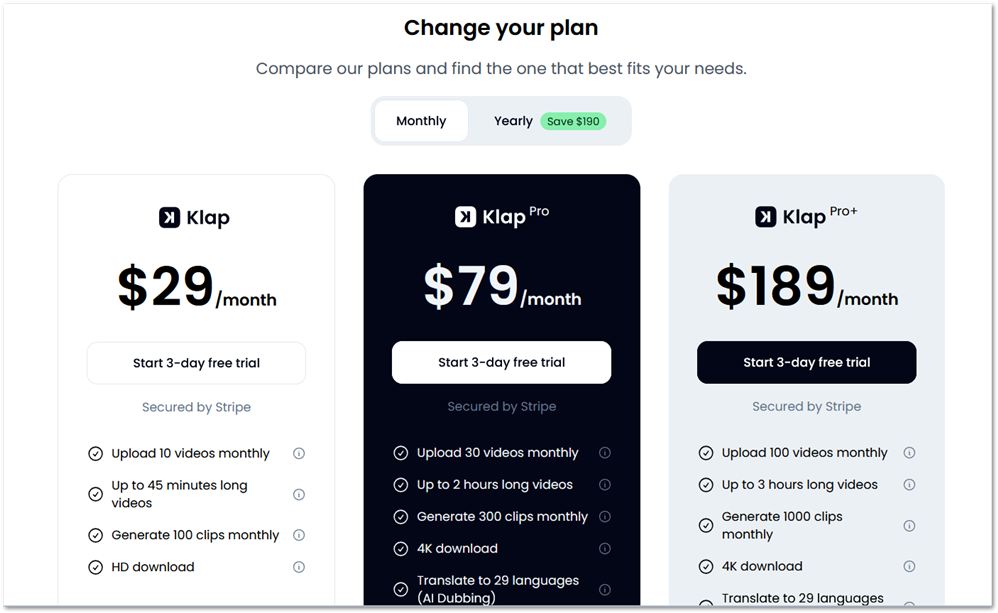 Klap free trial plans