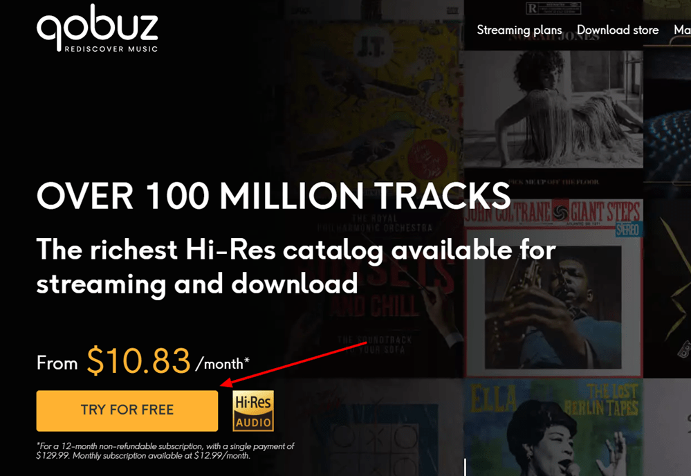 Qobuz free trial button. 
