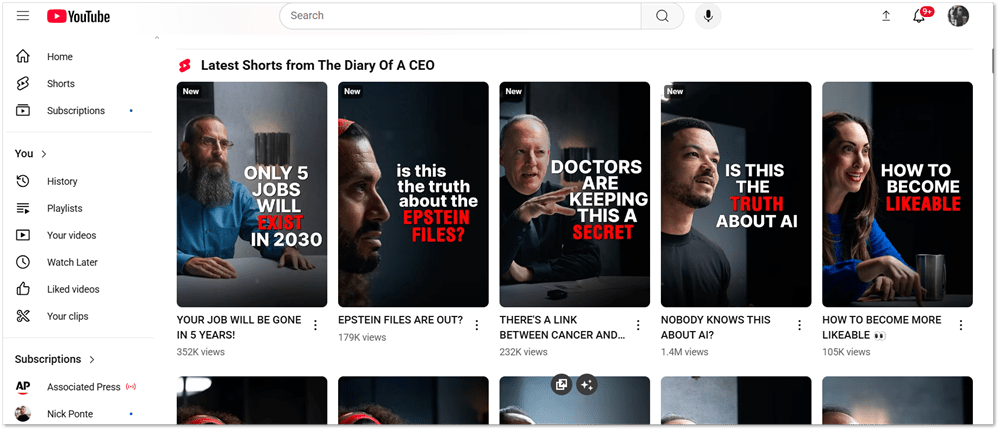 Diary of a CEO podcast clips on YouTube