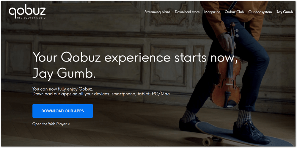 Qobuz welcome screen