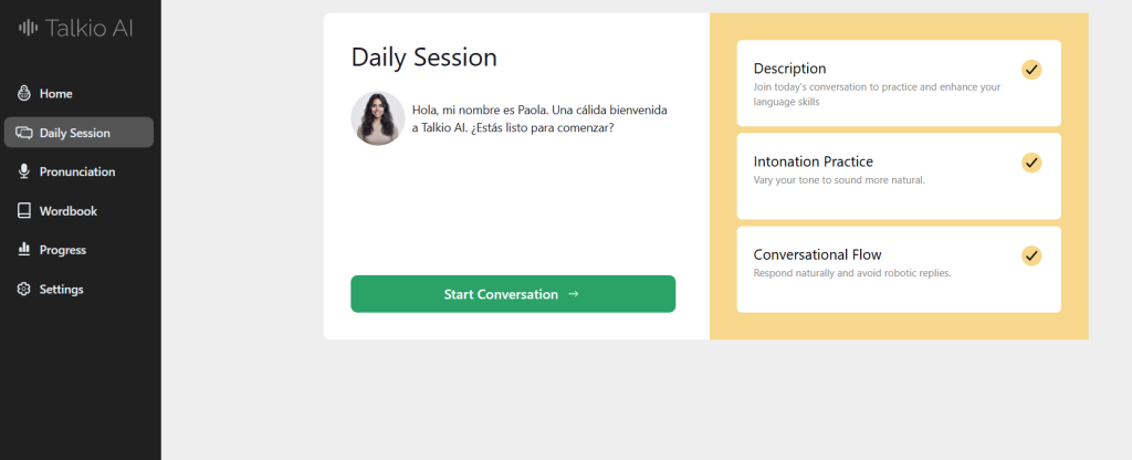 Talkio AI dashboard