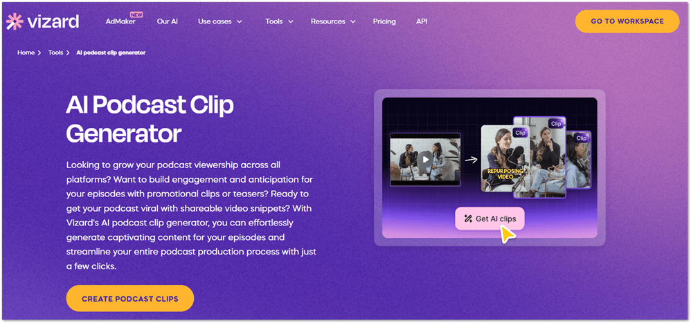 Vizard AI podcast generator