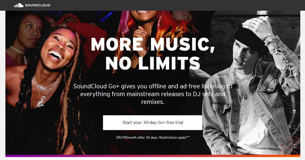 Soundcloud Go+ landing page. 