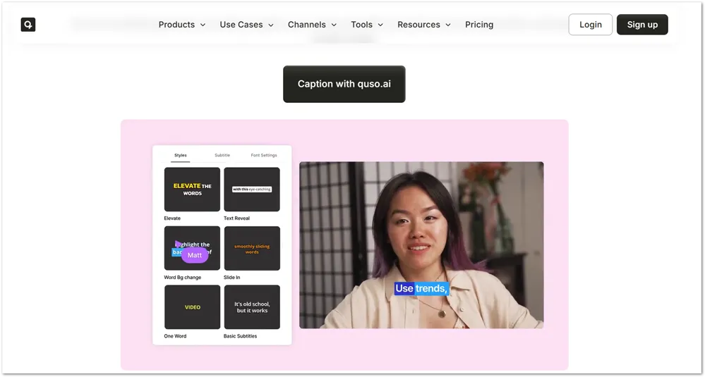 Quso.ai AI caption tool