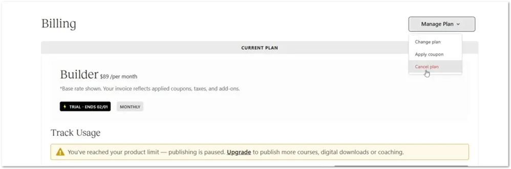 Teachable cancel option